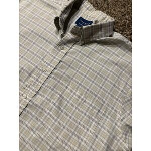 VTG TownCraft Shirt Mens Med Beige Plaid 90s Wrinkle Free Button Down Skater